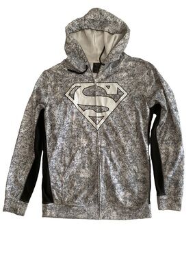 DC Comics Superman Gray Black Full Zip Hoodie M Vintage